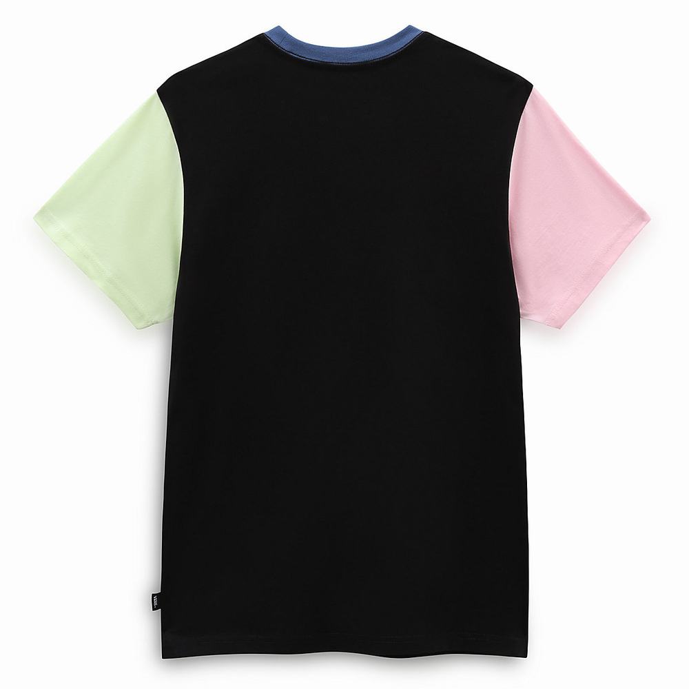 Women's Vans Left Chest Colorblock T Shirts Black | USA17804