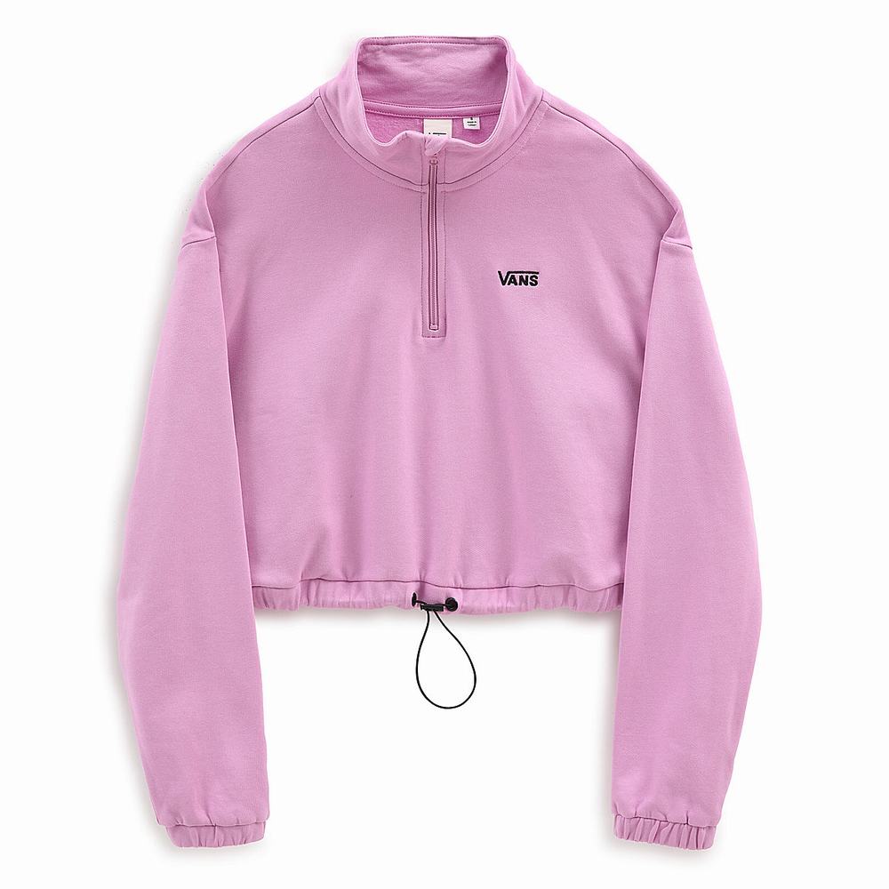 Women\'s Vans Left Chest Half Zip Fleece Sweatshirts Pink | USA90215