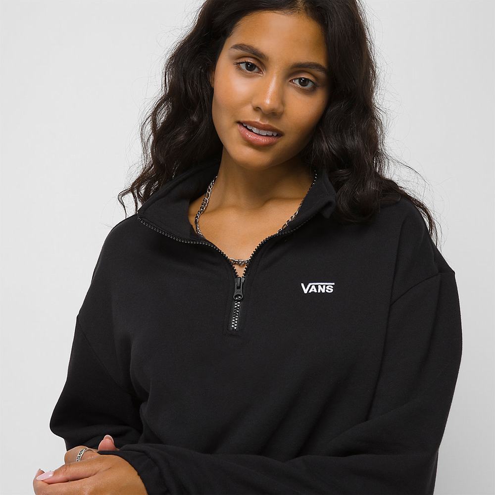 Women's Vans Left Chest Half Zip Sweatshirts Black | USA10824