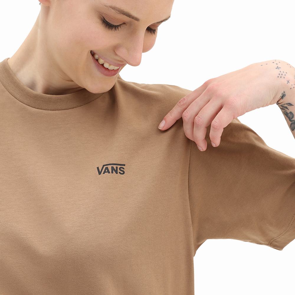 Women's Vans Left Chest Logo T Shirts Brown | USA24719