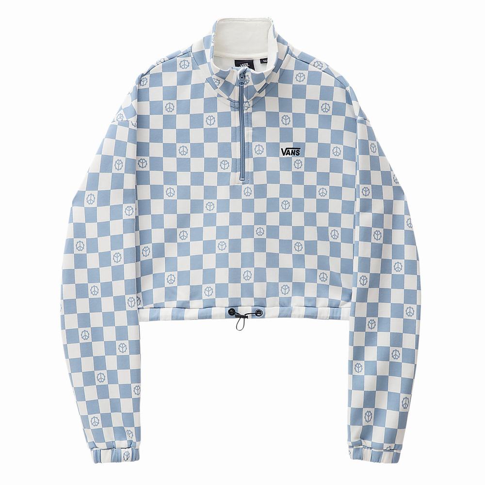 Women's Vans Left Chest Print Half Zip Sweatshirts Blue | USA08623