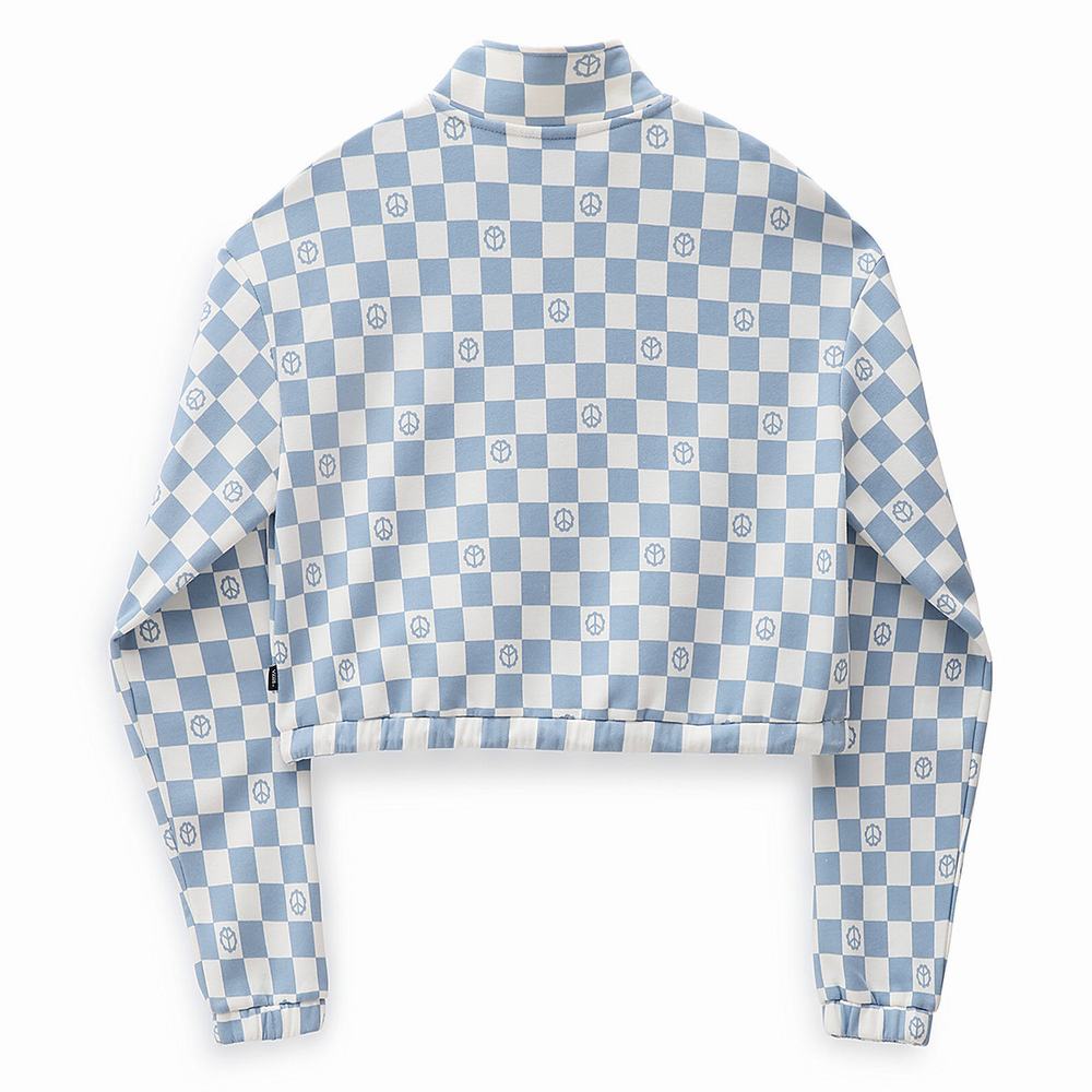 Women's Vans Left Chest Print Half Zip Sweatshirts Blue | USA08623