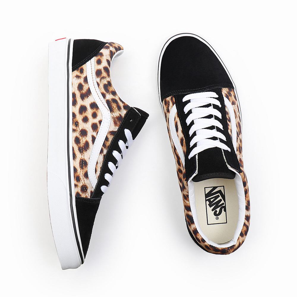 Women's Vans Leopard Old Skool Sneakers Black | USA12864