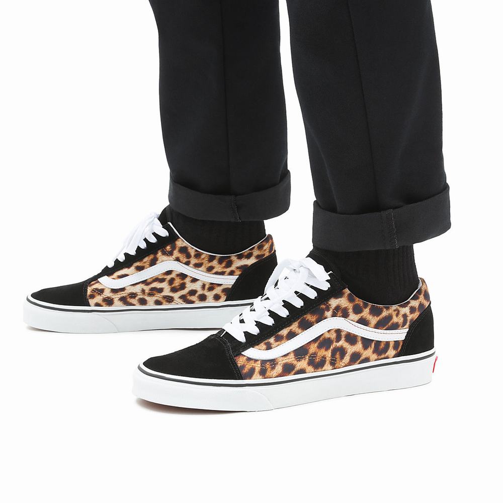 Women's Vans Leopard Old Skool Sneakers Black | USA12864