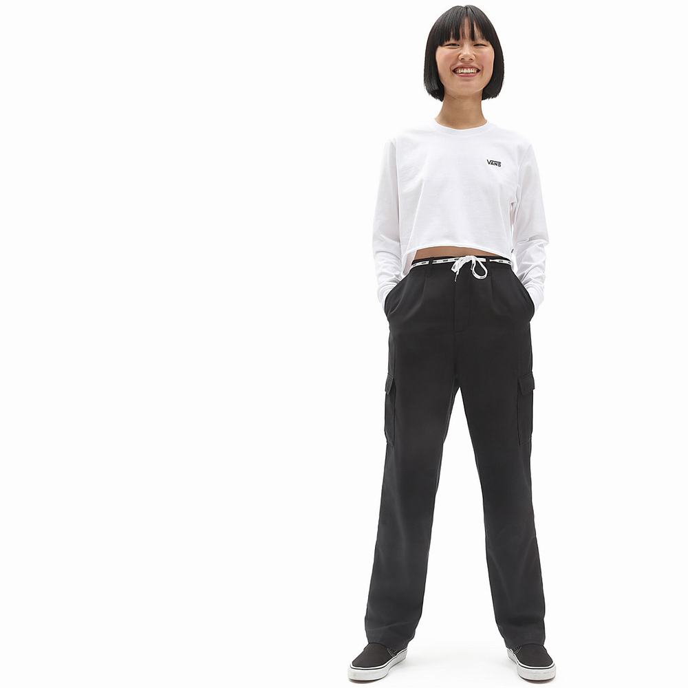 Women's Vans Long Sleeve Cropped T Shirts White | USA53406