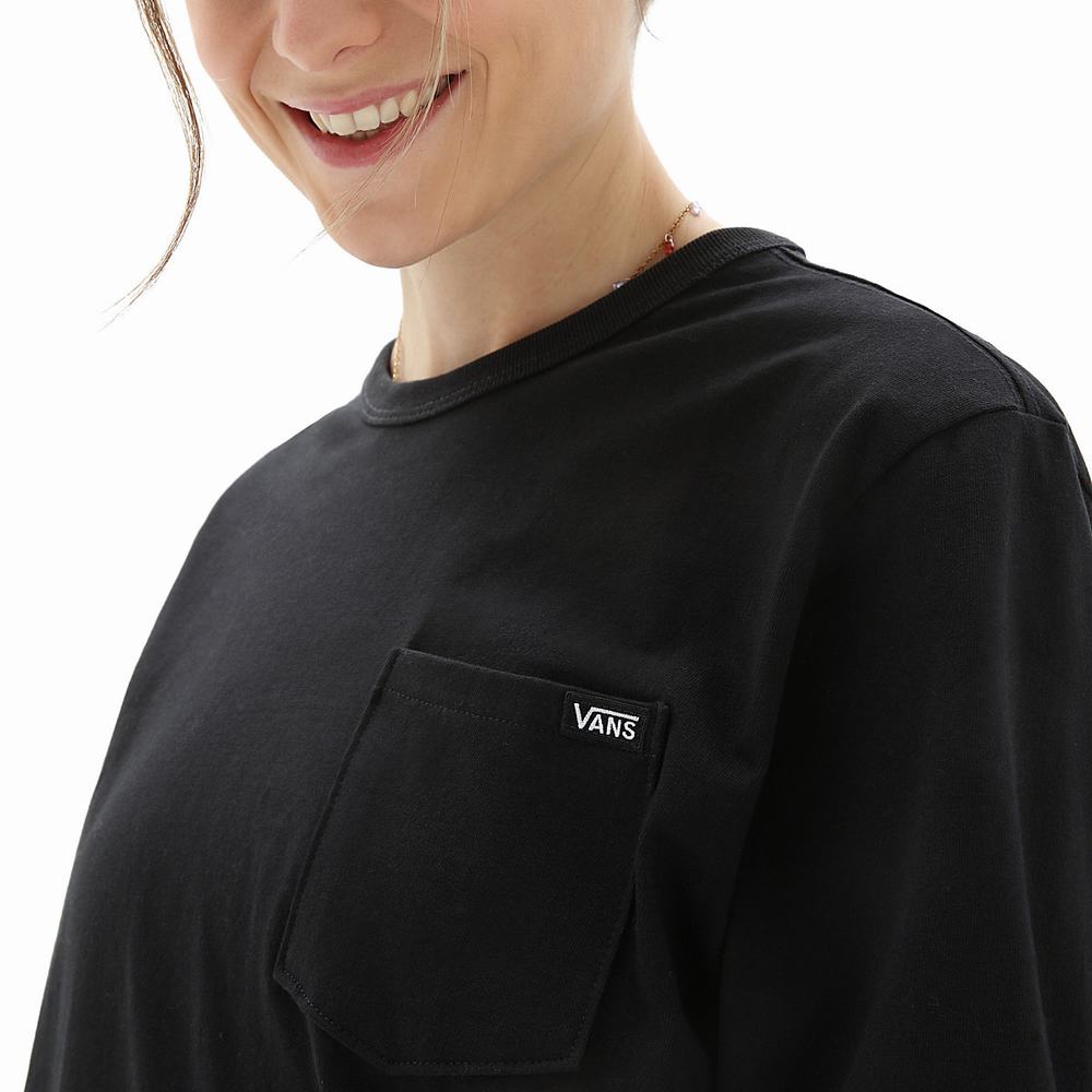 Women's Vans Long Sleeve OTW Pocket T Shirts Black | USA36054