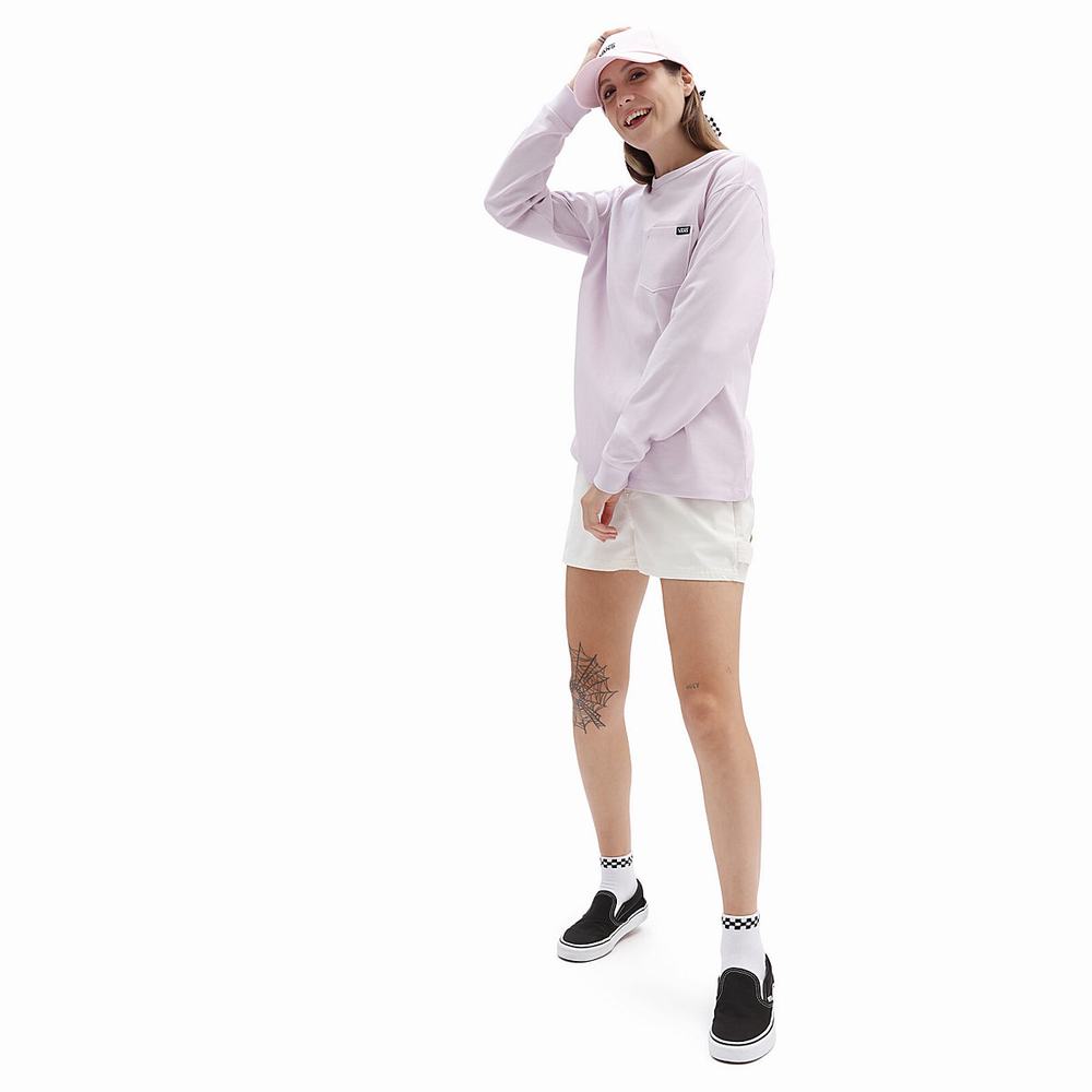 Women's Vans Long Sleeve OTW Pocket T Shirts Pink | USA79085