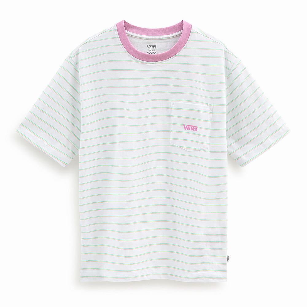 Women\'s Vans Mini Stripe Pocket T Shirts White | USA31462