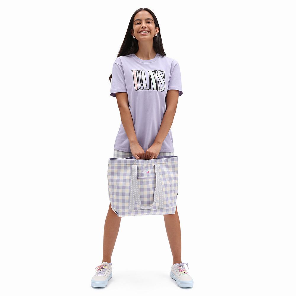 Women's Vans Mixed Up Gingham Boyfriend T Shirts Purple | USA54260