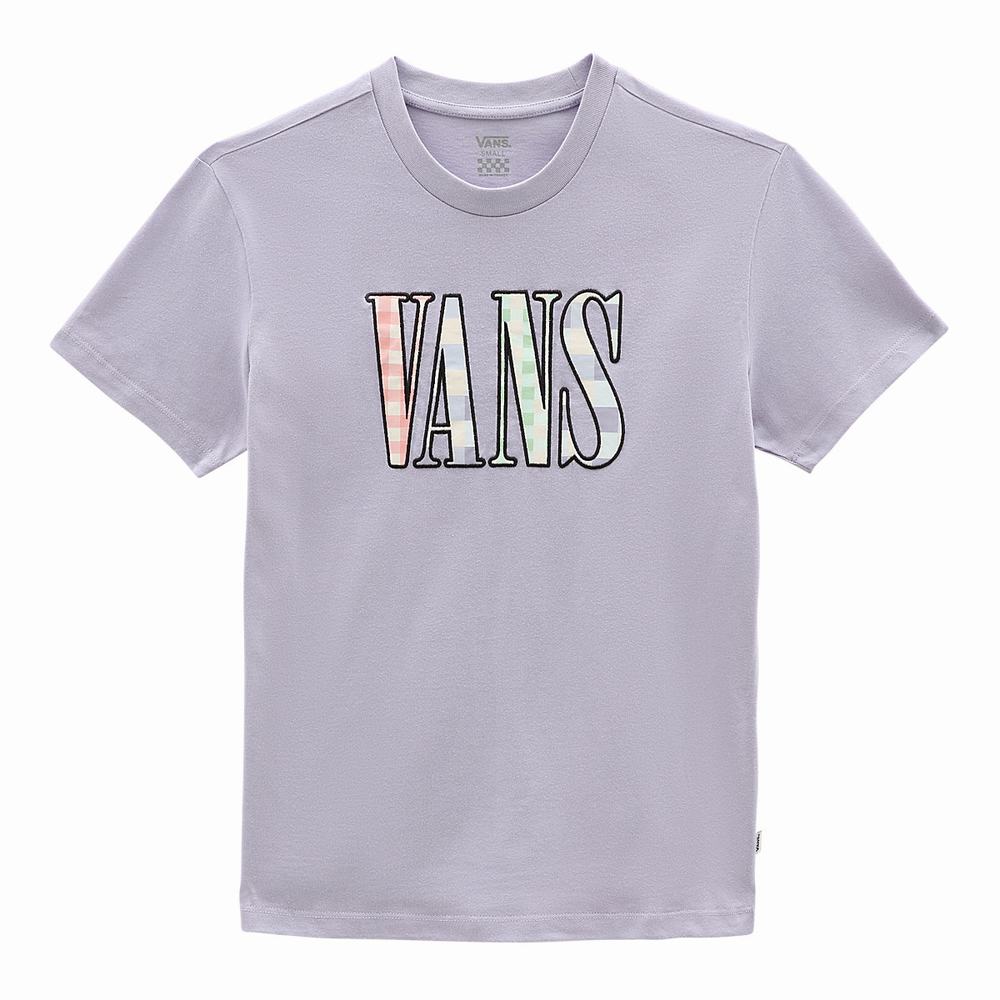 Women's Vans Mixed Up Gingham Boyfriend T Shirts Purple | USA54260