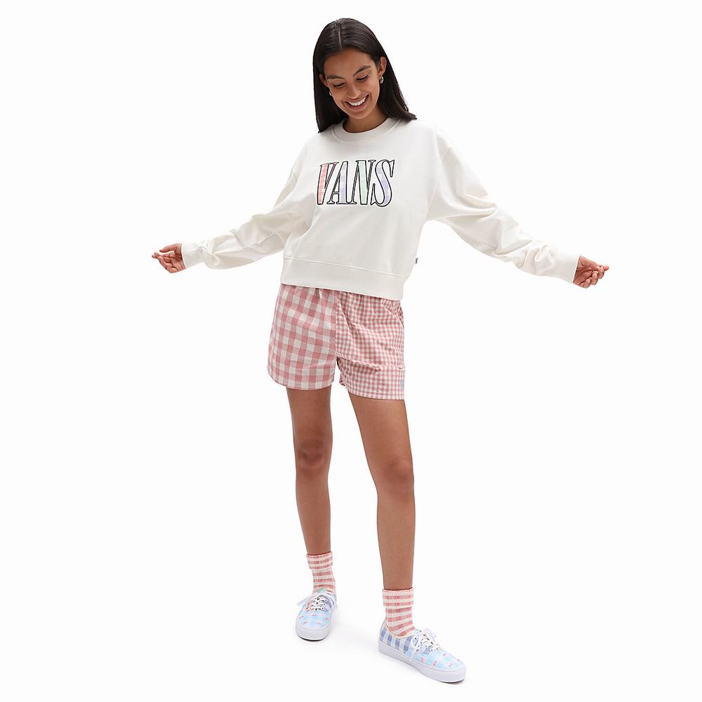 Women's Vans Mixed Up Gingham Cropped Crew Sweatshirts White | USA72018