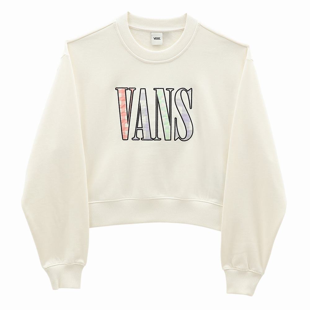 Women's Vans Mixed Up Gingham Cropped Crew Sweatshirts White | USA72018