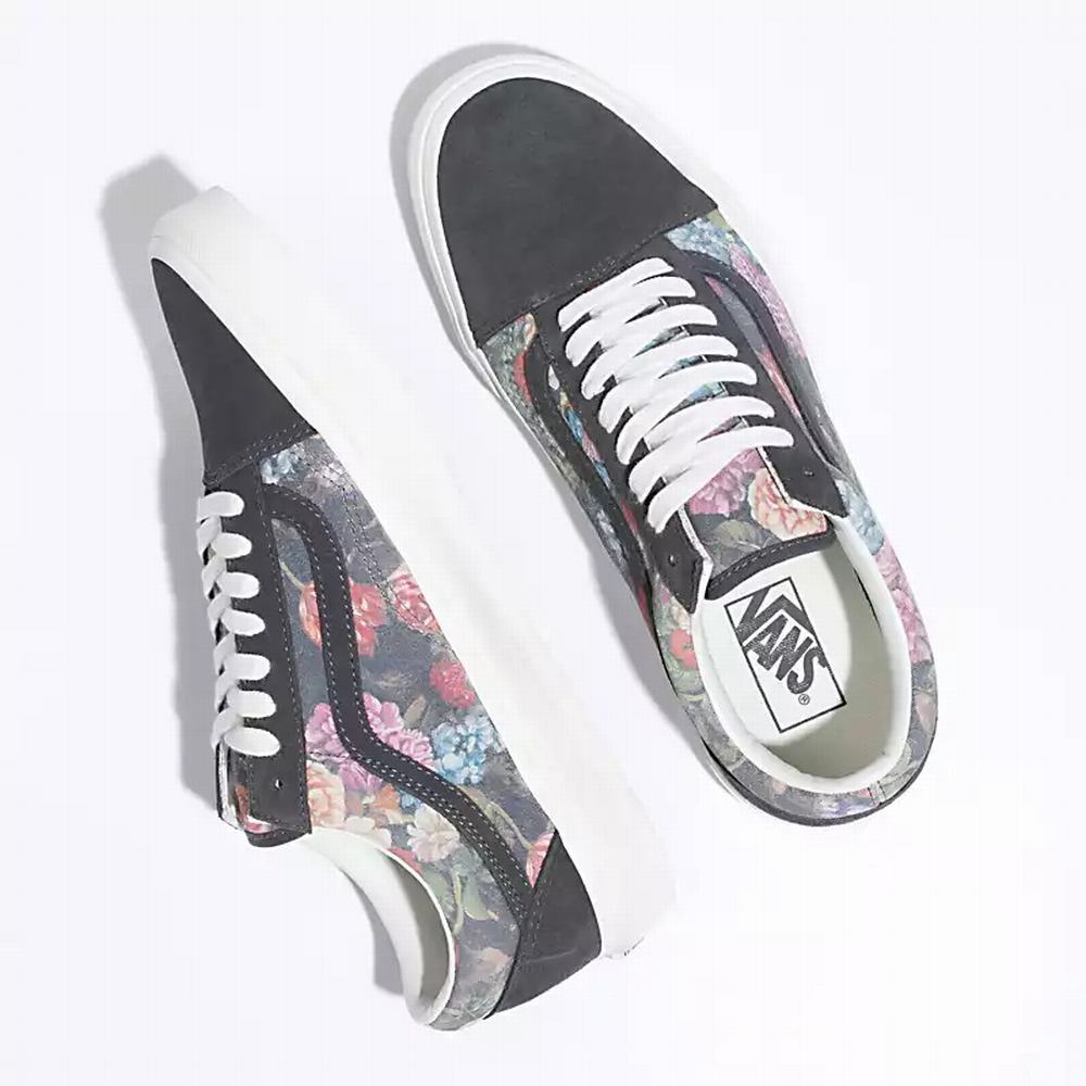 Women's Vans Moody Floral Old Skool Sneakers Grey / White | USA72681