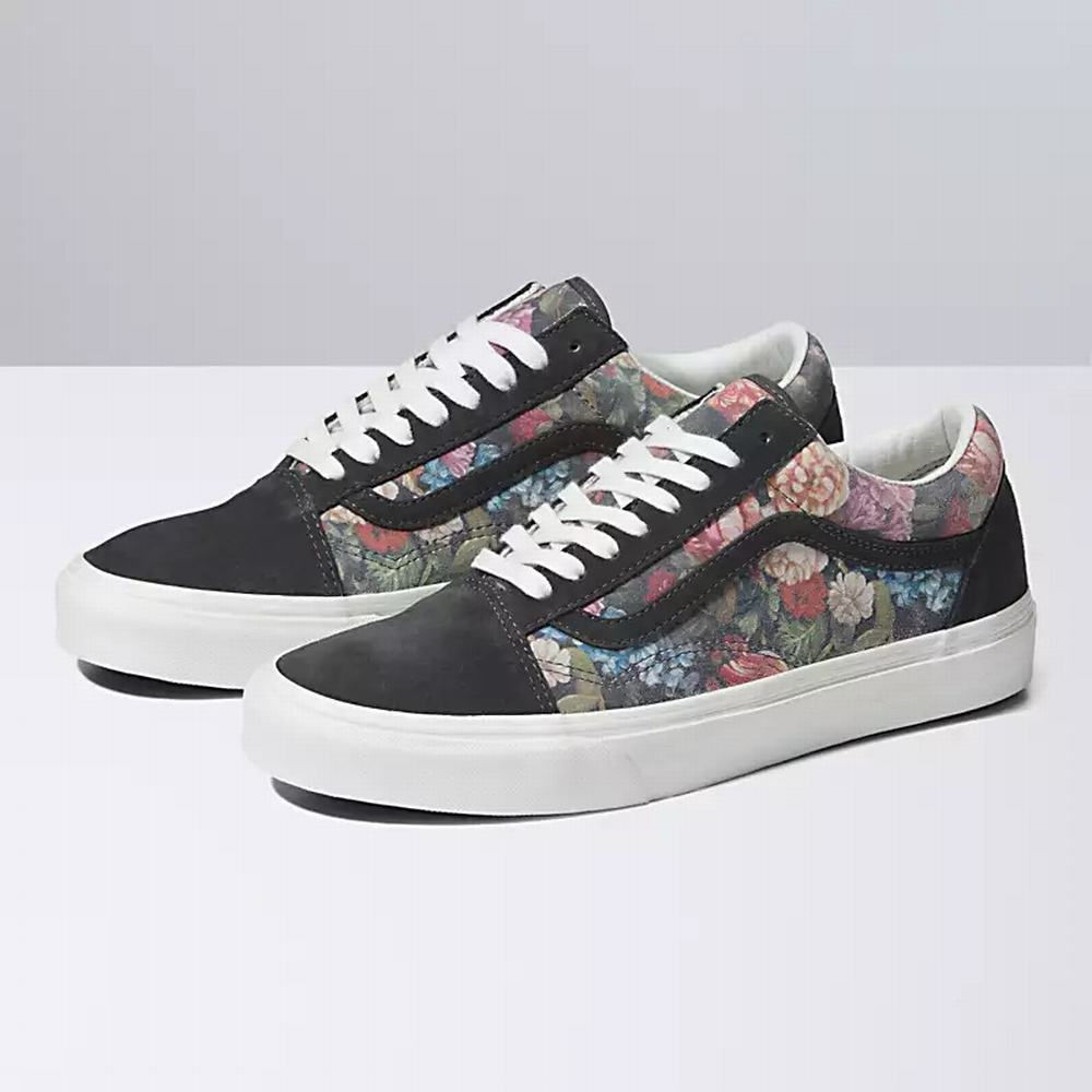 Women\'s Vans Moody Floral Old Skool Sneakers Grey / White | USA72681