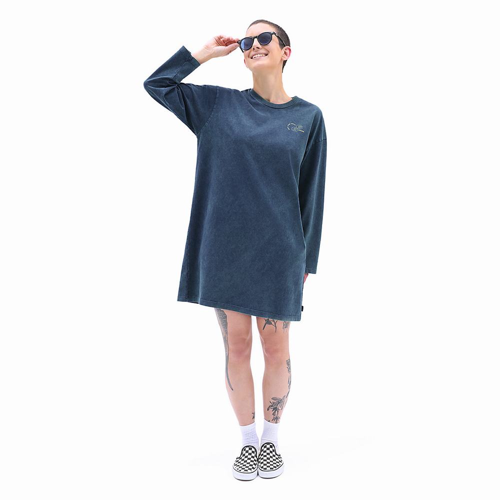 Women's Vans Mootoo Long Sleeve Dress Blue | USA18642