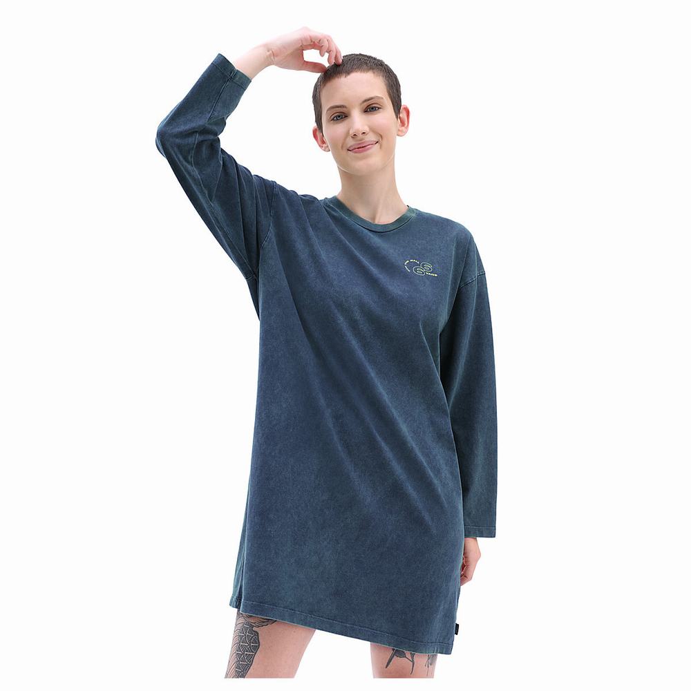 Women's Vans Mootoo Long Sleeve Dress Blue | USA18642