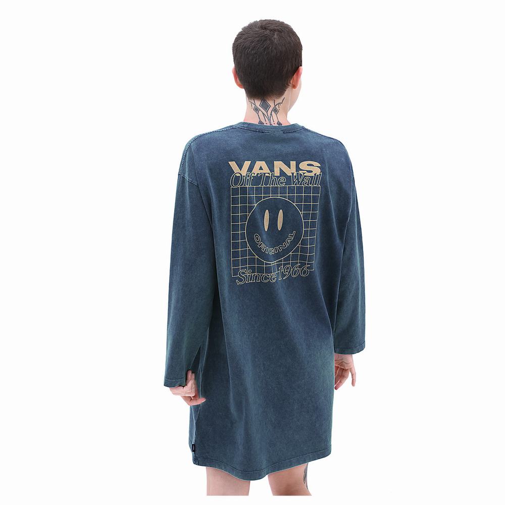 Women\'s Vans Mootoo Long Sleeve Dress Blue | USA18642