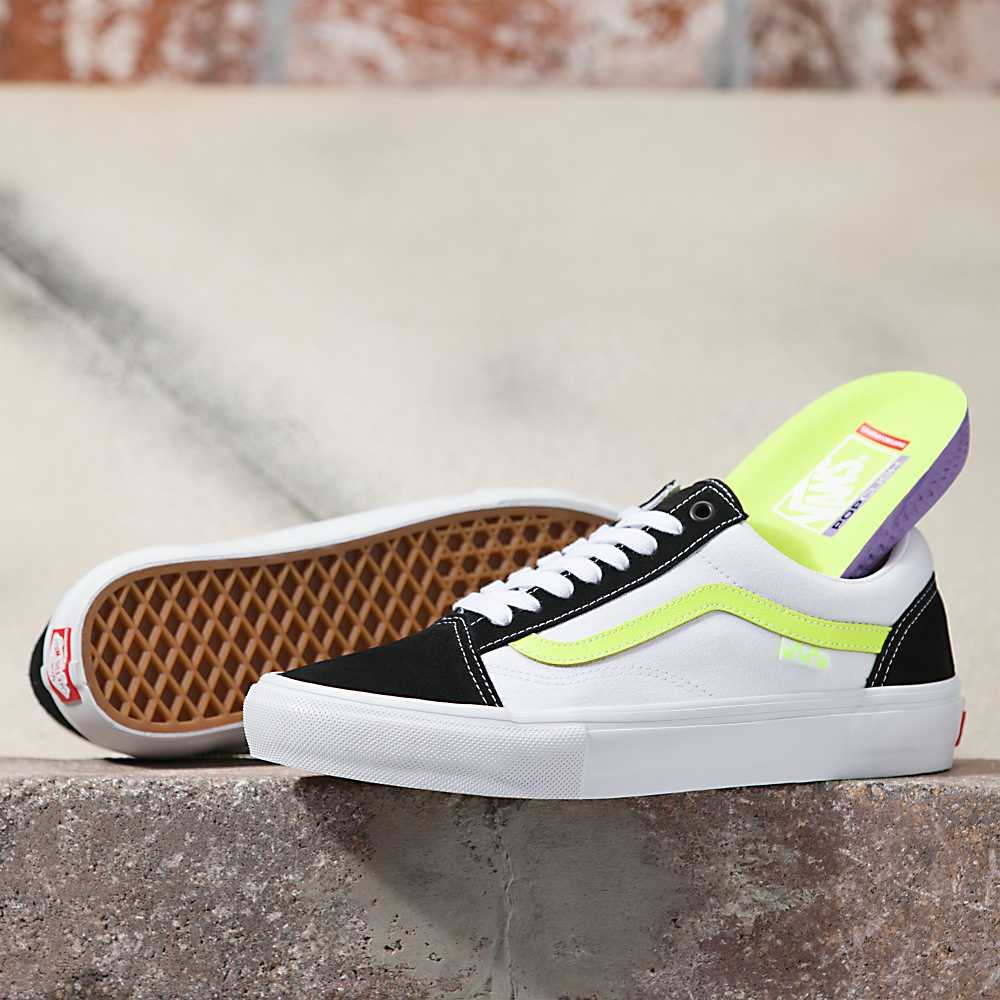 Women\'s Vans Neon Skate Old Skool Skate Shoes White / Yellow | USA32750