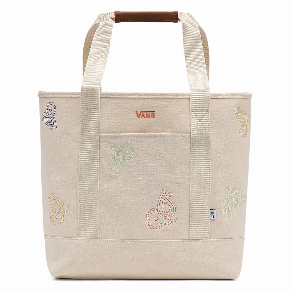 Women\'s Vans Paisley Check Floral Tote Bags White | USA26350