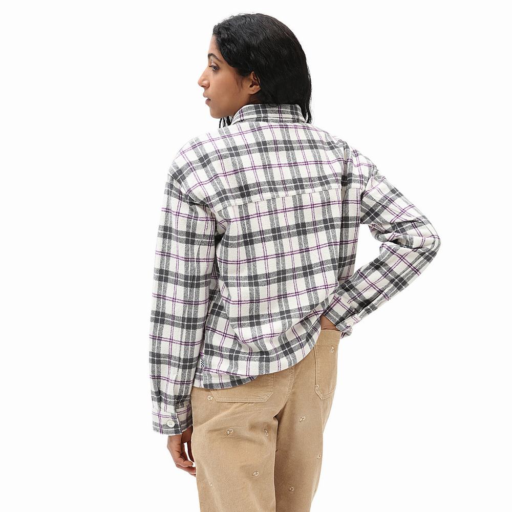 Women's Vans Panda Plaid Woven Shirts White | USA16547