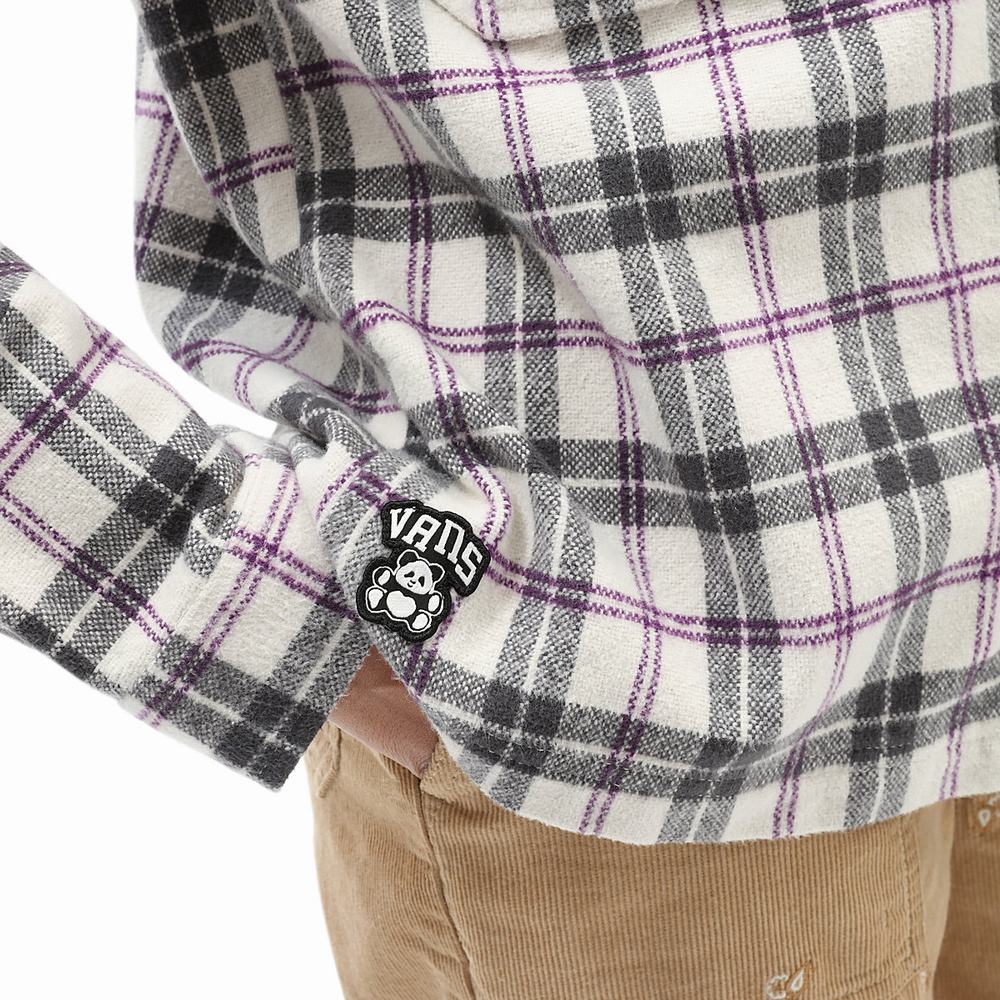 Women's Vans Panda Plaid Woven Shirts White | USA16547