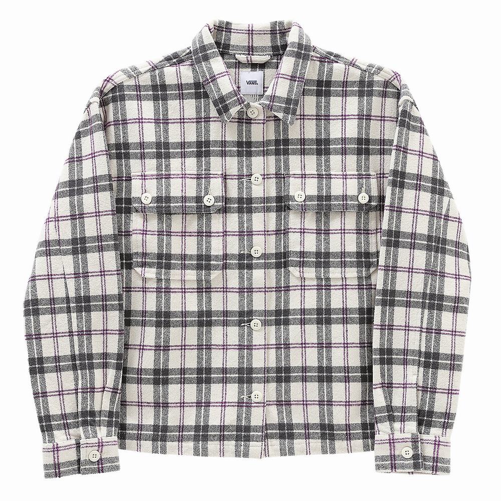 Women's Vans Panda Plaid Woven Shirts White | USA16547