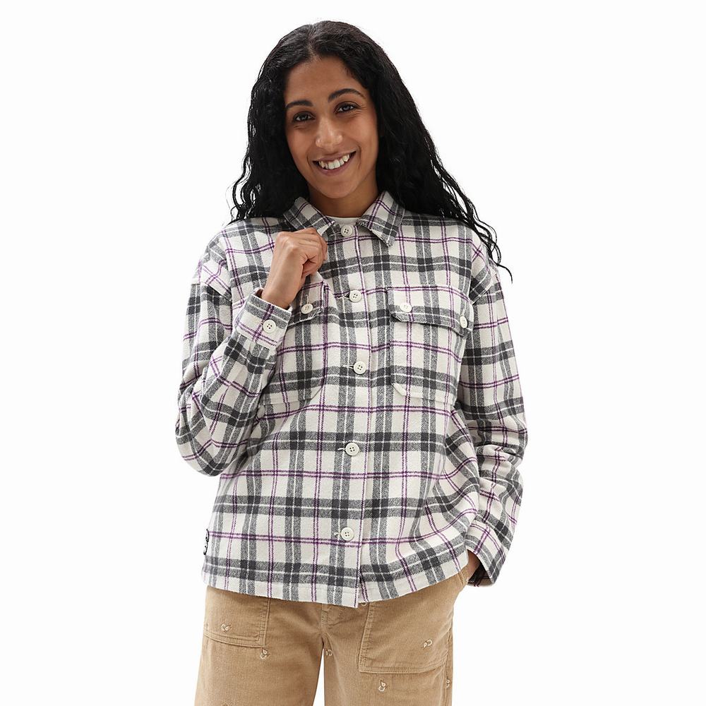 Women\'s Vans Panda Plaid Woven Shirts White | USA16547