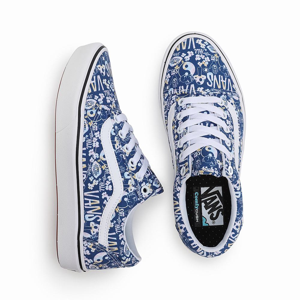 Women's Vans Pastel Tie Dye ComfyCush Old Skool Sneakers Blue / White | USA43671