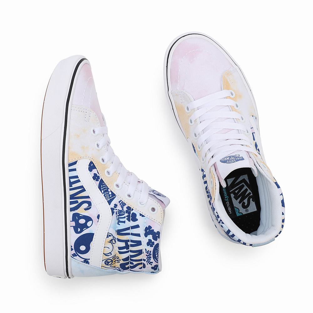 Women's Vans Pastel Tie Dye ComfyCush Sk8-Hi Sneakers Blue / White | USA19582