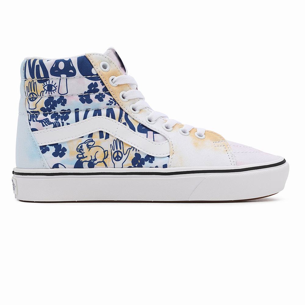 Women's Vans Pastel Tie Dye ComfyCush Sk8-Hi Sneakers Blue / White | USA19582