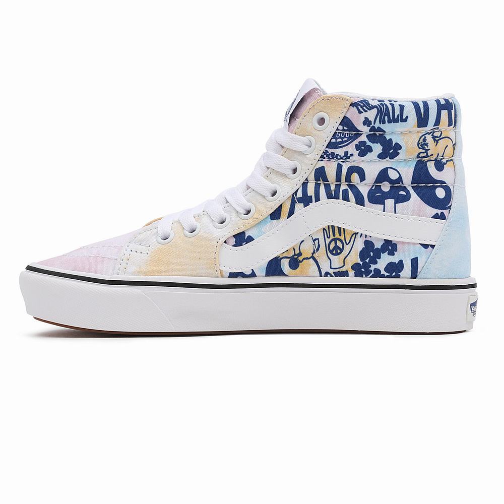 Women's Vans Pastel Tie Dye ComfyCush Sk8-Hi Sneakers Blue / White | USA19582