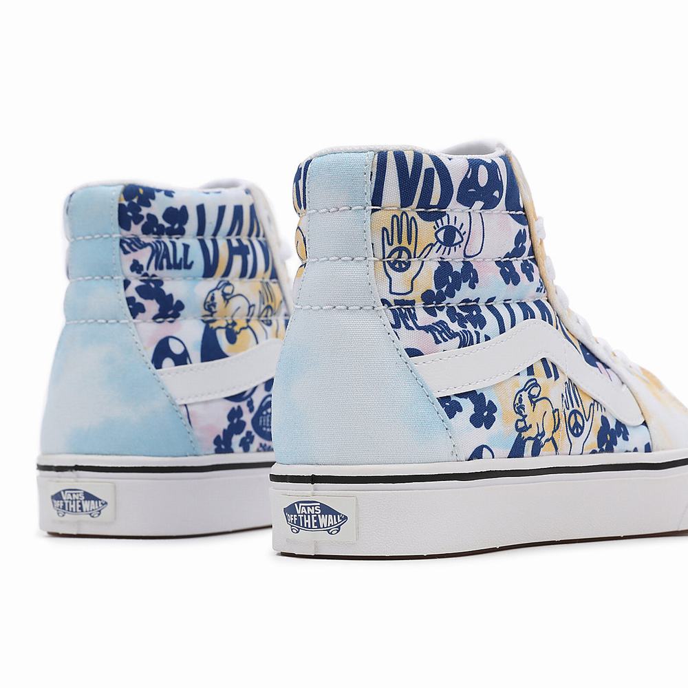 Women's Vans Pastel Tie Dye ComfyCush Sk8-Hi Sneakers Blue / White | USA19582