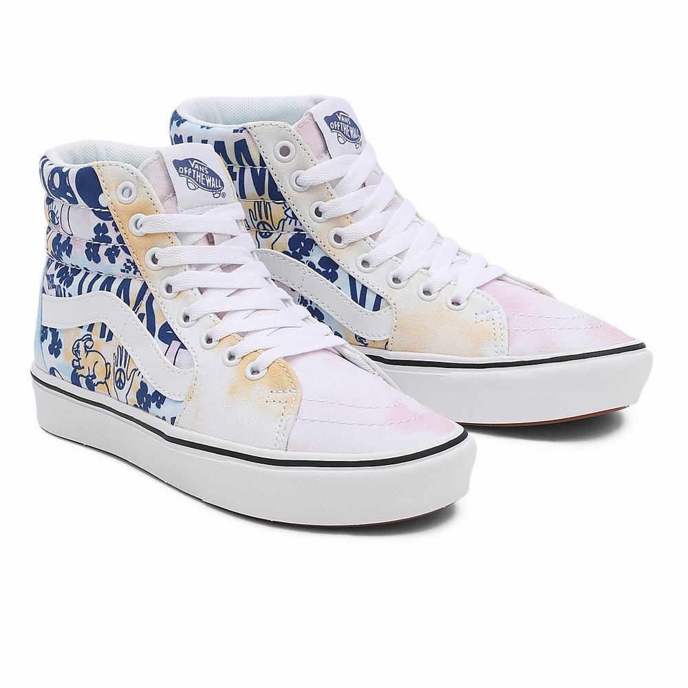 Women\'s Vans Pastel Tie Dye ComfyCush Sk8-Hi Sneakers Blue / White | USA19582