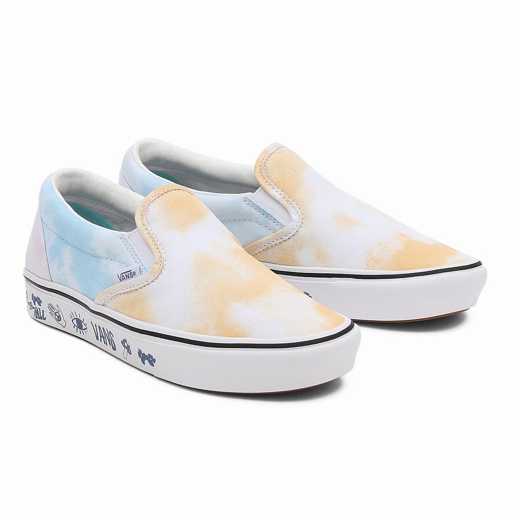 Women\'s Vans Pastel Tie Dye ComfyCush Slip On Shoes Blue / White | USA94710