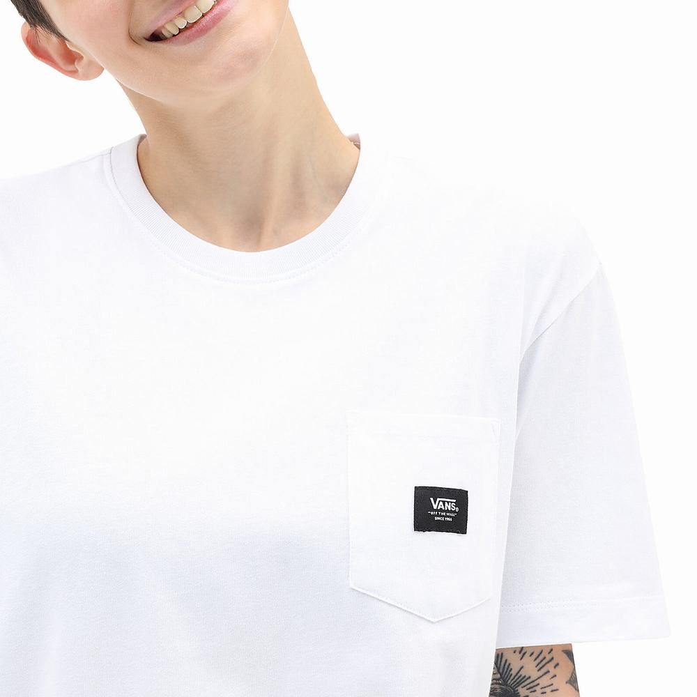 Women's Vans Patched up Pocket T Shirts White | USA08135