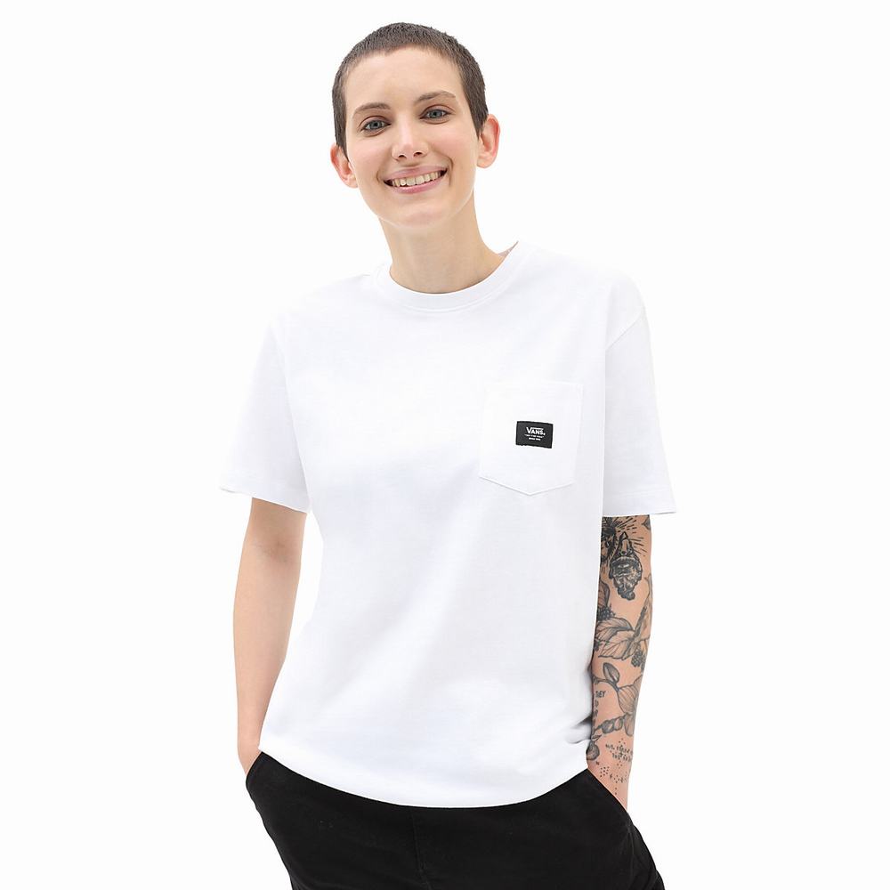 Women\'s Vans Patched up Pocket T Shirts White | USA08135