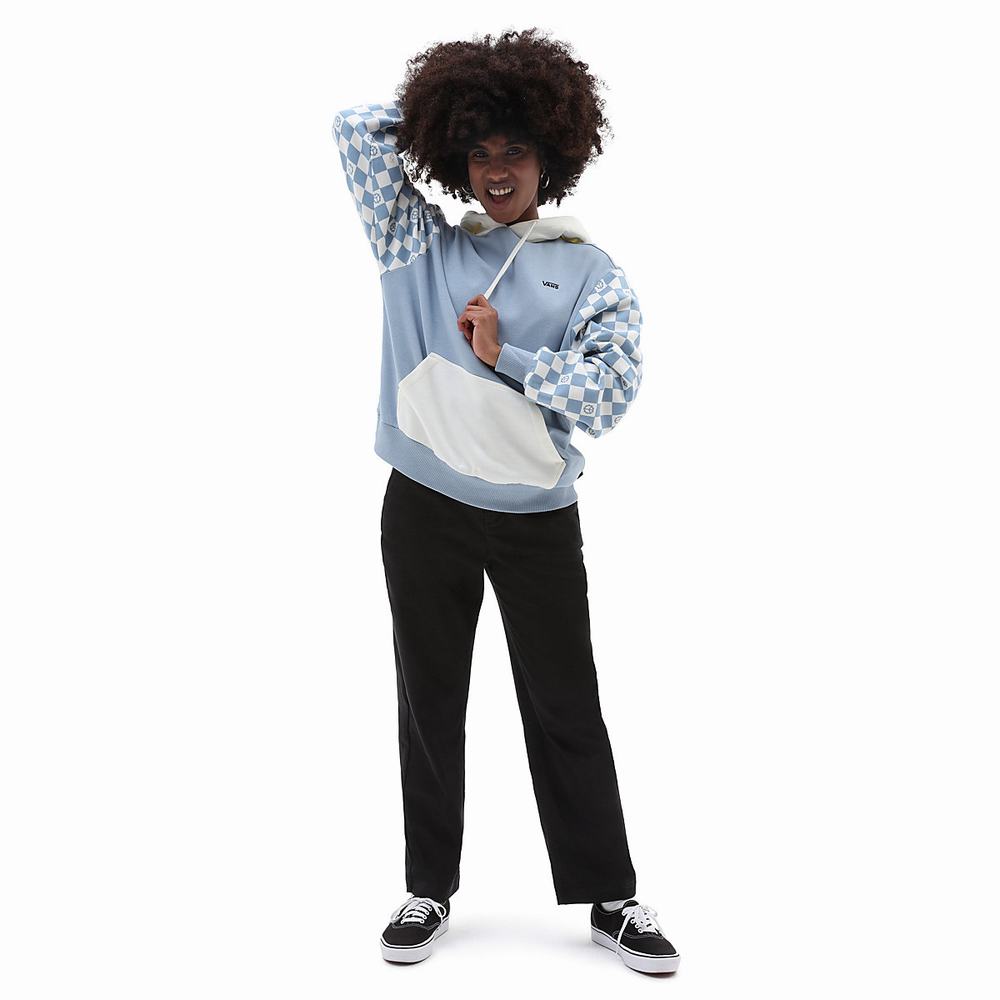 Women's Vans Peace Checkerboard Blocked Hoodie Blue | USA32584