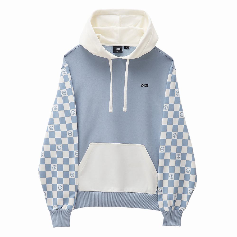 Women's Vans Peace Checkerboard Blocked Hoodie Blue | USA32584