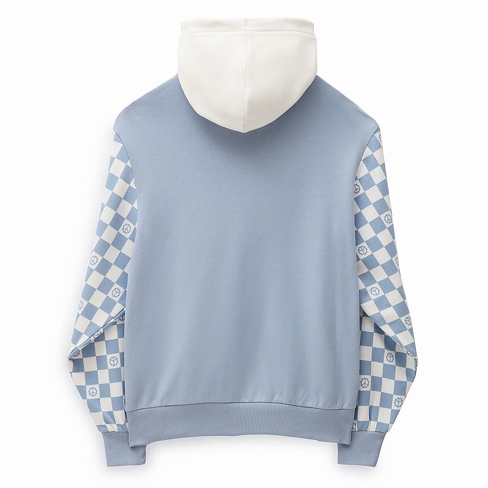 Women's Vans Peace Checkerboard Blocked Hoodie Blue | USA32584