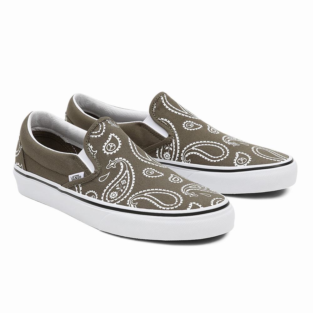 Women\'s Vans Peace Paisley Classic Slip On Shoes Green | USA49702