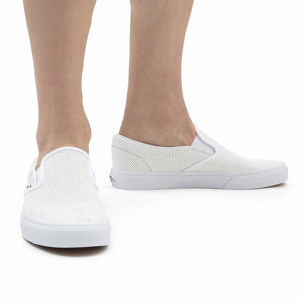 Women's Vans Perf Leather Classic Slip On Shoes White | USA35810