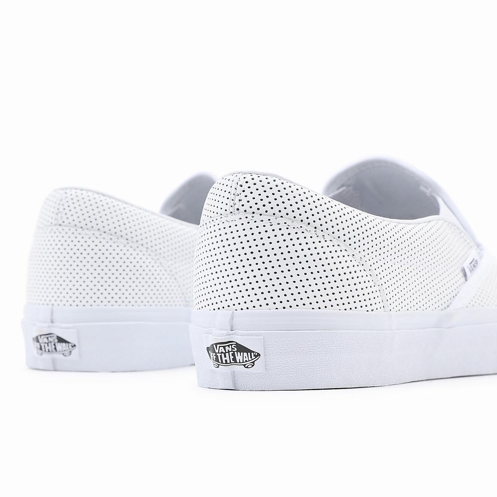 Women's Vans Perf Leather Classic Slip On Shoes White | USA35810