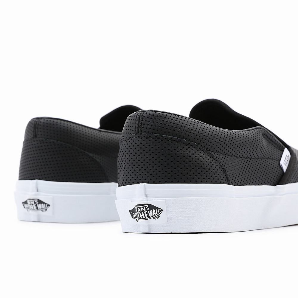 Women's Vans Perf Leather Classic Slip On Shoes Black | USA62915