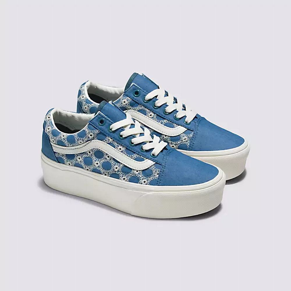 Women's Vans Pig Suede Sherpa Old Skool Stackform Sneakers Blue | USA56139