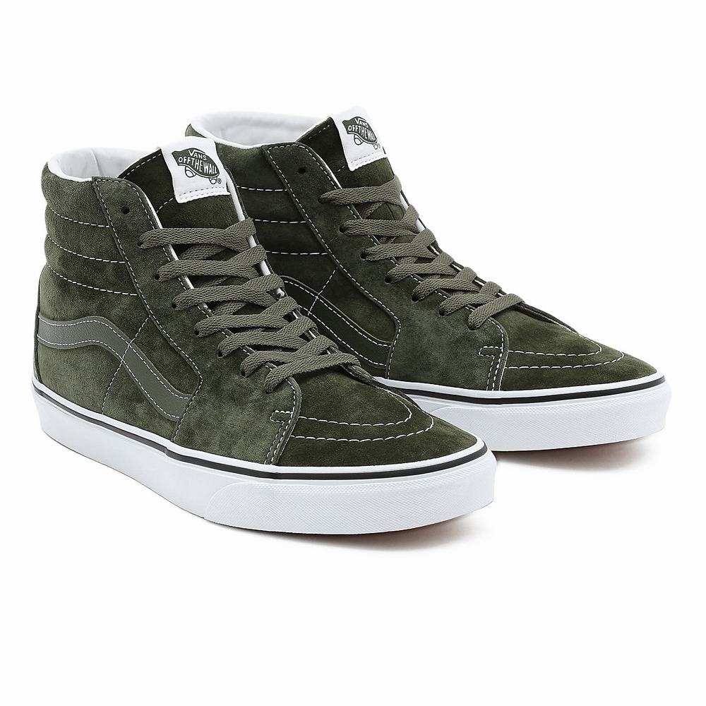 Women\'s Vans Pig Suede Sk8-Hi High Top Shoes Green | USA21659