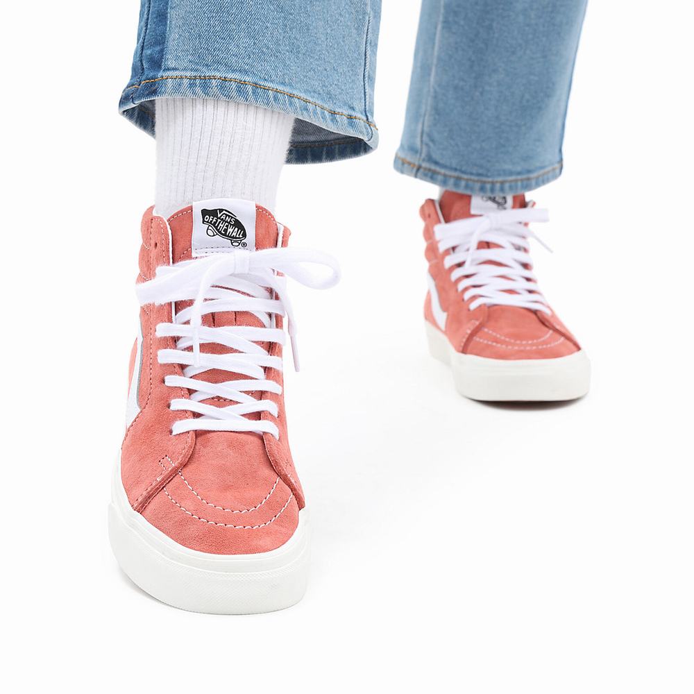 Women's Vans Pig Suede Sk8-Hi Sneakers Pink | USA21047