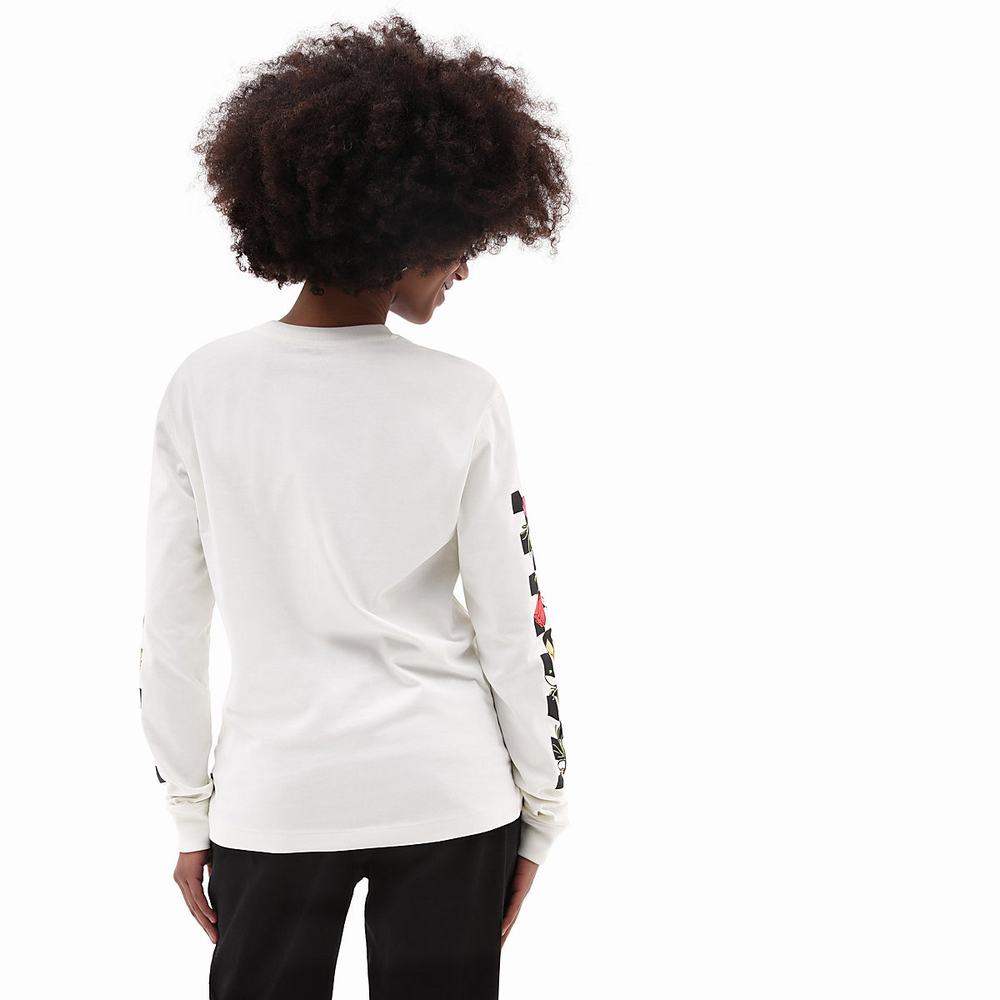 Women's Vans Poppy Check Long Sleeve BFF T Shirts White | USA47581