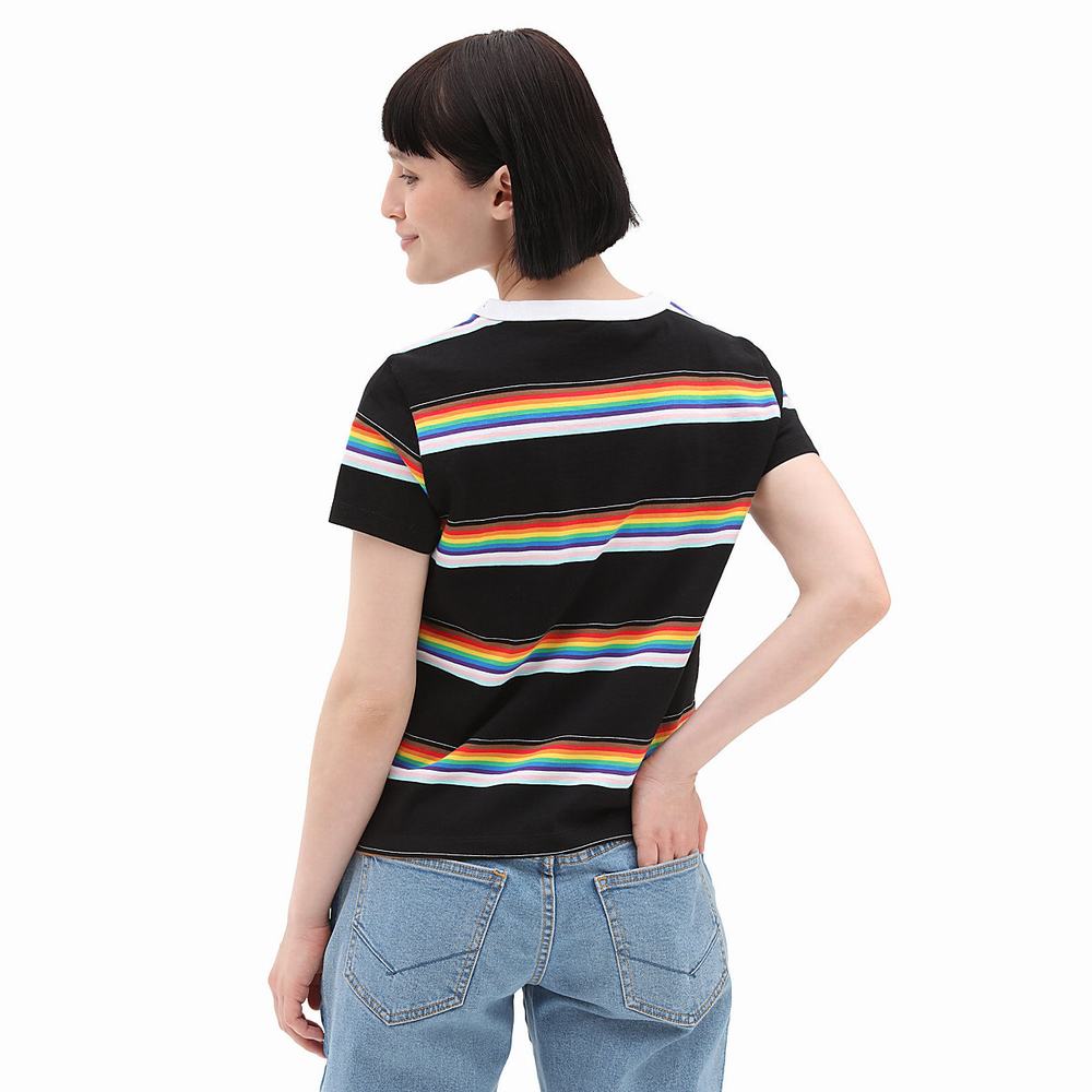 Women's Vans Pride 22 Mini T Shirts Black | USA78105