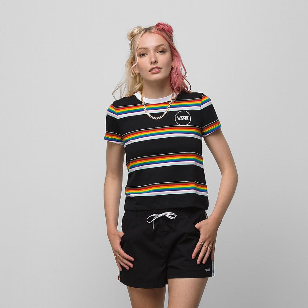 Women's Vans Pride 22 Mini T Shirts Black | USA78105