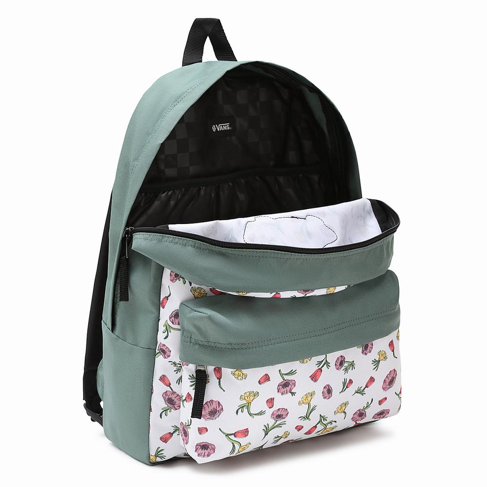 Women's Vans Realm Backpacks Green / White | USA37145